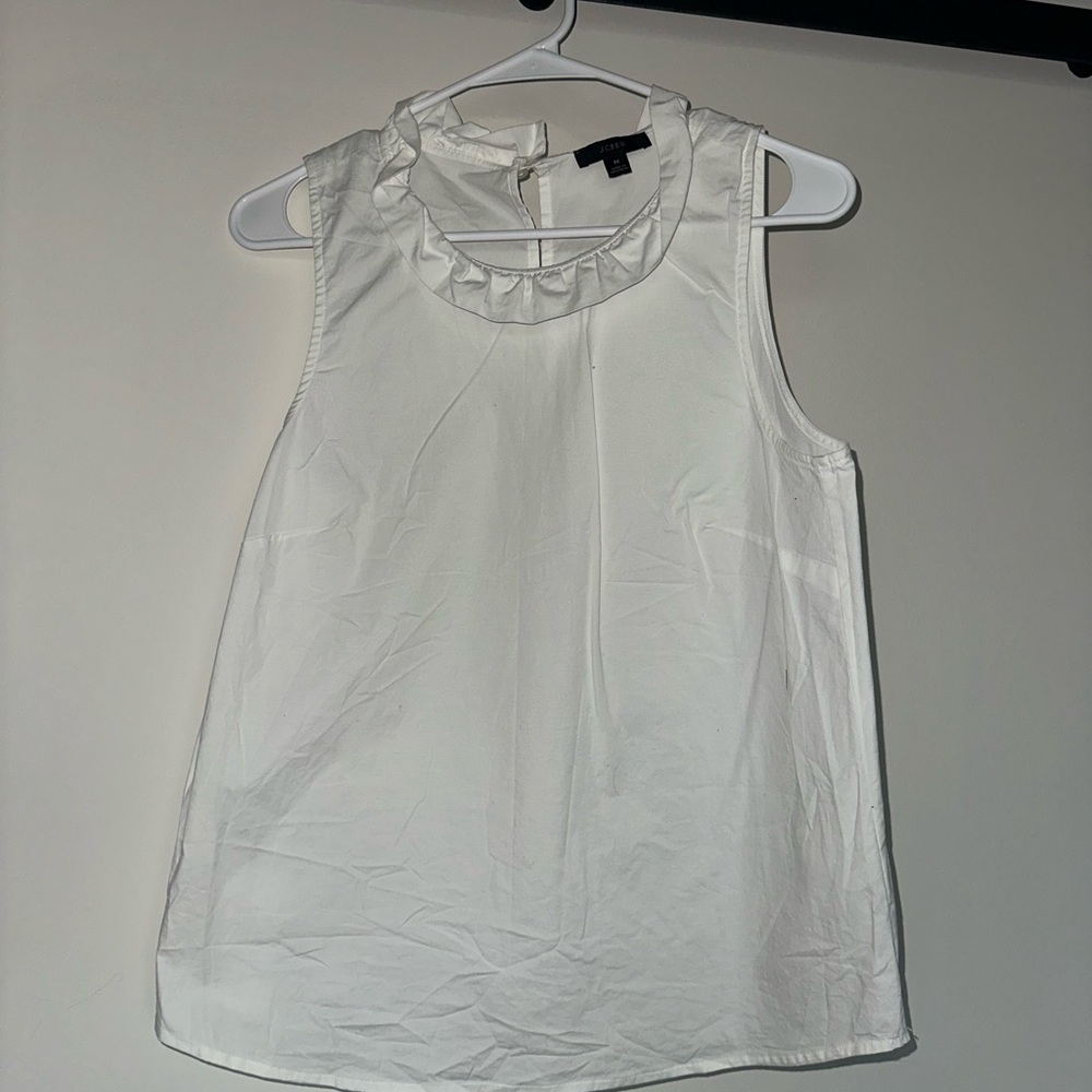 J. Crew White Ruffle Neck Blouse